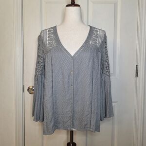 Lovestitch Grey Crochet Flare Sleeve Cardigan